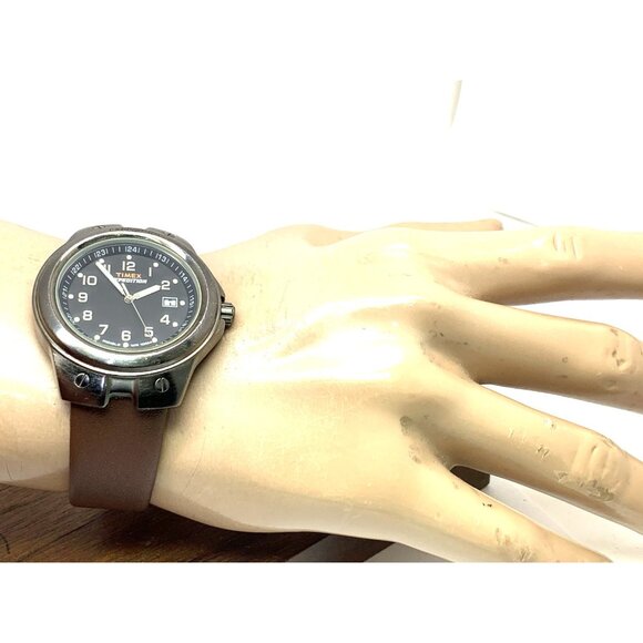 Timex Men's Watch Expedition Quartz Indiglo Gunmetal Brown Leather Strap 40mm - Picture 4 of 13